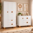 Ver imagem 1 de Cômoda Sapateira e Guarda Roupa Apolo 4 Gavetas MDF Branco Fosco Reller Móveis