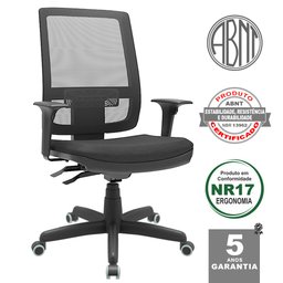Cadeira Presidente Brizza Tela Ergonômica Para Escritório Regulagem Altura Back System NR17 Preta - 2