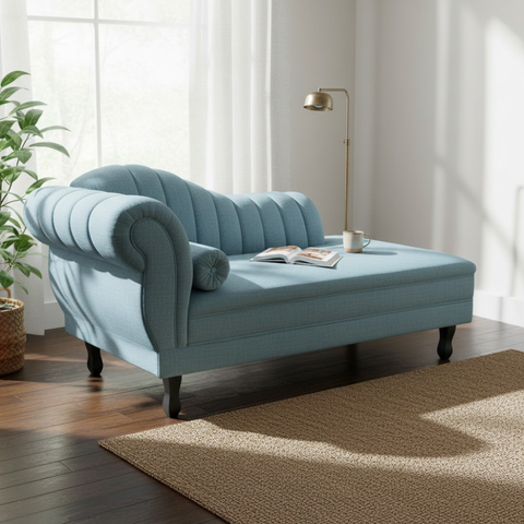 Recamier Decorativo Divã Amsterdã 147cm Lado Direito Linho Azul Marinho