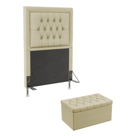 Kit Cabeceira Decorativa Para Cama Box Antares e Calçadeira Sagitarius 90 Para Cama de Solteiro Sued