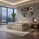 Ver imagem 2 de Cama Casal Queen Estofada em Linho Bege Luxo Design Sofisticado com Estrutura Reforçada