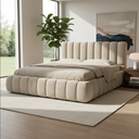 Ver imagem 3 de Cama Casal Queen Estofada em Linho Bege Luxo Design Sofisticado com Estrutura Reforçada