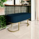Ver imagem 2 de Banco Recamier Estofado Luana Base Gold Veludo Azul Marinho - Montanaris Decor