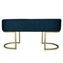 Ver imagem 3 de Banco Recamier Estofado Luana Base Gold Veludo Azul Marinho - Montanaris Decor