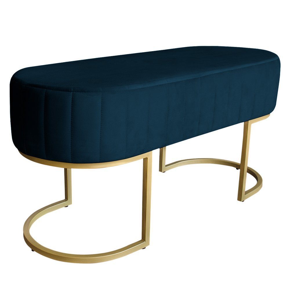 Banco Recamier Estofado Luana Base Gold Veludo Azul Marinho - Montanaris Decor - 1