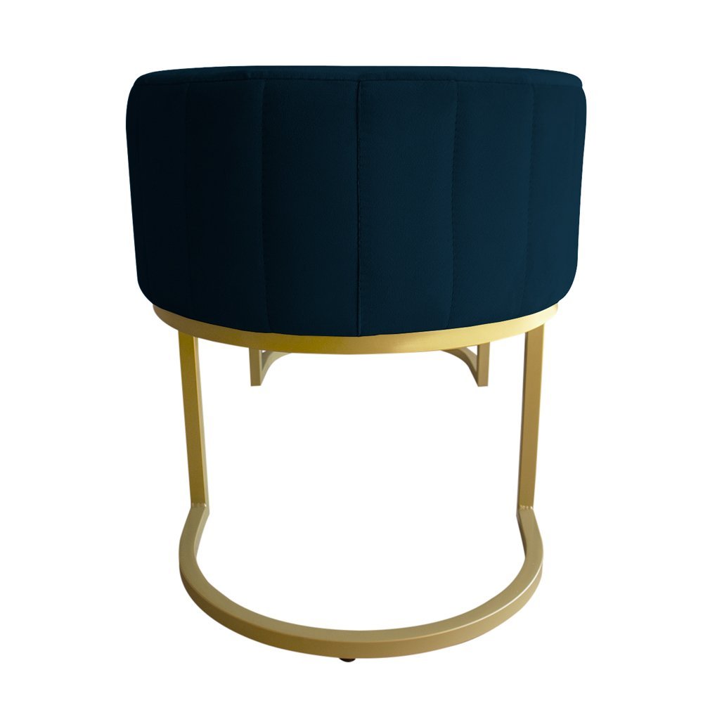 Banco Recamier Estofado Luana Base Gold Veludo Azul Marinho - Montanaris Decor - 4