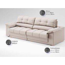 Sofá com Carregador Usb e Molas no Assento Retrátil Reclinável Mimo 2,00m Velosuede Areia - Netsofas - 2