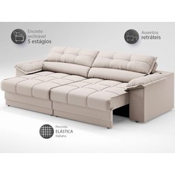 Sofá com Carregador Usb e Molas no Assento Retrátil Reclinável Mimo 2,00m Velosuede Areia - Netsofas - 4
