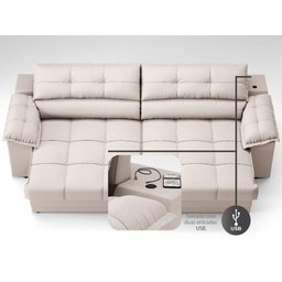 Sofá com Carregador Usb e Molas no Assento Retrátil Reclinável Mimo 2,00m Velosuede Areia - Netsofas - 6