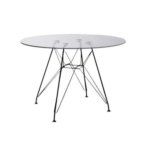 Mesa de Jantar Redonda Eames Tampo Vidro 90cm com Ferro Preto - Up Home