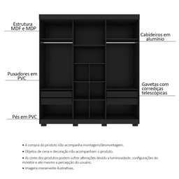 Guarda Roupa Casal 6 Portas 4 Gavetas Porto Bello Plus Preto - Saga Decor - 3