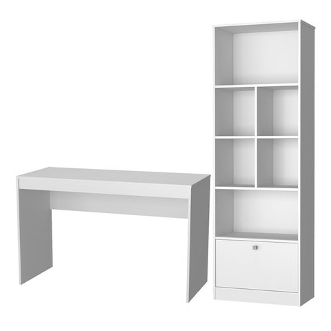 Escrivaninha e Estante Livreiro para Escritorio B30 Branco Novam