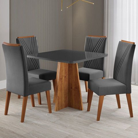 Mesa de Jantar 4 Lugares Street com Vidro Mel/cinza/grafite - Viero Móveis