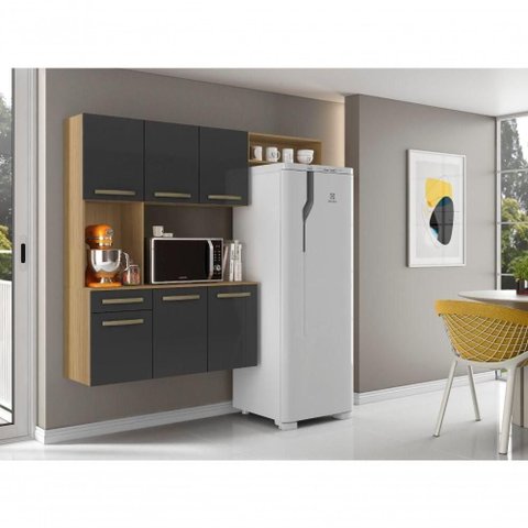 Cozinha Compacta Carol 6 Portas 1 Gaveta MDF-MDP 163cm Grafite Aramóveis