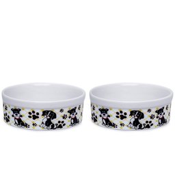 Kit Comedouro e Bebedouro de Porcelana 600ml Patinhas Cachorro - 1