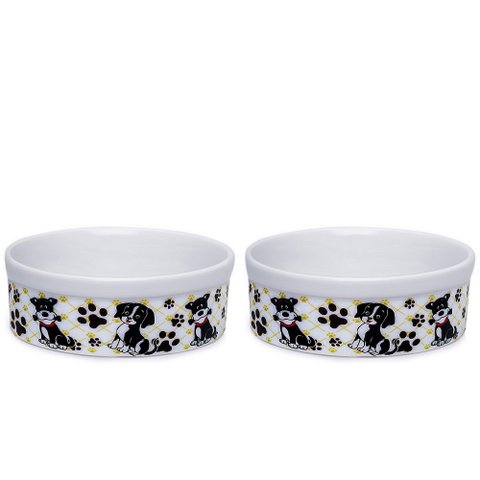 Kit Comedouro e Bebedouro de Porcelana 600ml Patinhas Cachorro