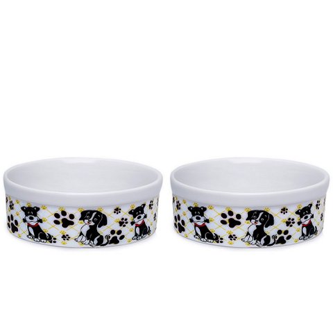 Kit Comedouro e Bebedouro de Porcelana 600ml Patinhas Cachorro