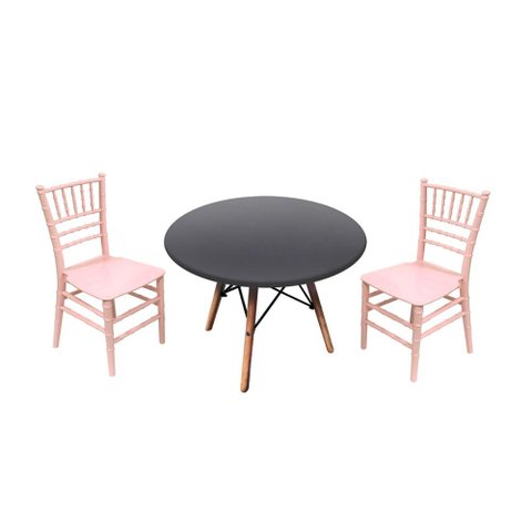 Kit Mesa Infantil Eames 60cm Preta e 2 Cadeiras Polipropileno Tiffany Rosa - Espaço Kids Rosa