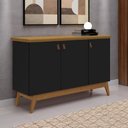 Ver imagem 2 de Balcão Aparador Buffet Absoluto 3 Portas com Pés de Madeira Retrô Preto/Nature J&A