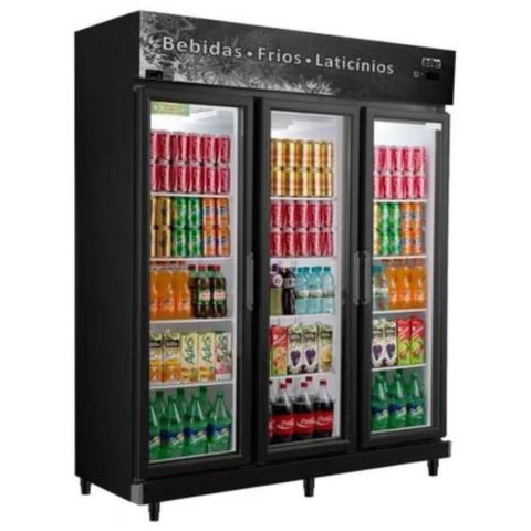 Expositor Vertical 3 Portas de Vidro Rf022 Frilux Refrigerador 1100 Litros Preto 110v