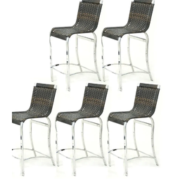 KIT 5 BANQUETAS HAITI - CADEIRA ALTA - ALUMÍNIO + FIBRA JUNCO SINTÉTICO - 1