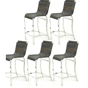 KIT 5 BANQUETAS HAITI - CADEIRA ALTA - ALUMÍNIO + FIBRA JUNCO SINTÉTICO