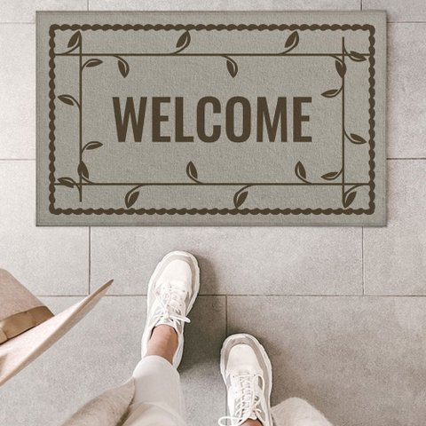Tapete Welcome Areia com Marrom 45x65cm - Antiderrapante