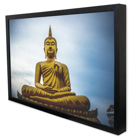 Quadro Decorativo Caixa Alta com Vidro Buda Meditativo TaColado Moldura Preta 120 x 80cm