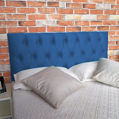 Cabeceira Estofada Casal Capitonê Luna Suede Liso Azul Royal 140 X 120 RBL