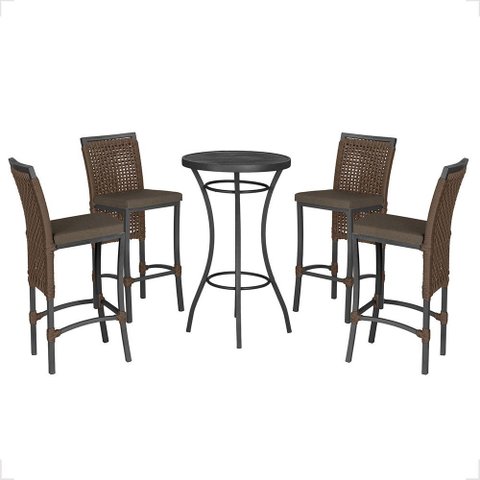 Mesa Bistrô e 4 Banquetas Roma Preta Corda Náutica Estofado 9 Trama Original