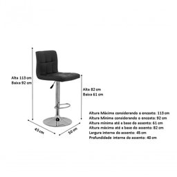 Kit 4 Banquetas Confort Gomos Estofada Giratória Preto - 6