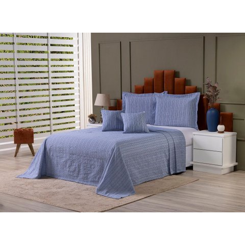 Kit Colcha Cobre Leito Cama de Solteiro Tecido Rústico Topázio + Capas de Almofada 4 Peças:azul