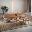 Ver imagem 1 de Sala de Jantar Mesa Noronha 220cm Madeira Tampo Barril Laminado com 8 Cadeiras Eva