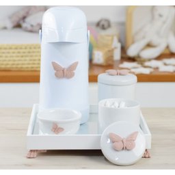 Kit Higiene Bandeja Porcelana Bebê Térmica Meninas K012 Borboleta - Rosê - 3