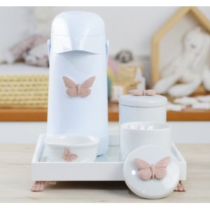 Kit Higiene Bandeja Porcelana Bebê Térmica Meninas K012 Borboleta - Rosê