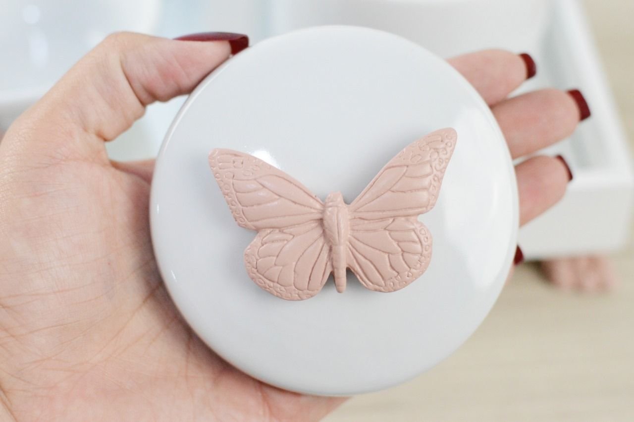 Kit Higiene Bandeja Porcelana Bebê Térmica Meninas K012 Borboleta - Rosê - 2