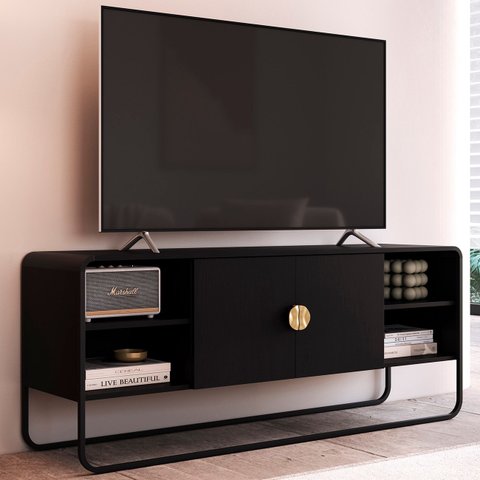 Rack Bancada Tv 65 Pol 150cm 2 Portas Mario Nero/preto A10 - Mpozenato