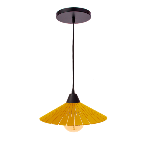Luminária Teto Lustre Pendente Balcão Cozinha Sala MDF Cabo:Amarelo