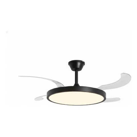 Ventilador de Teto Retrátil Slim Preto com Led Multicor e Controle Remoto