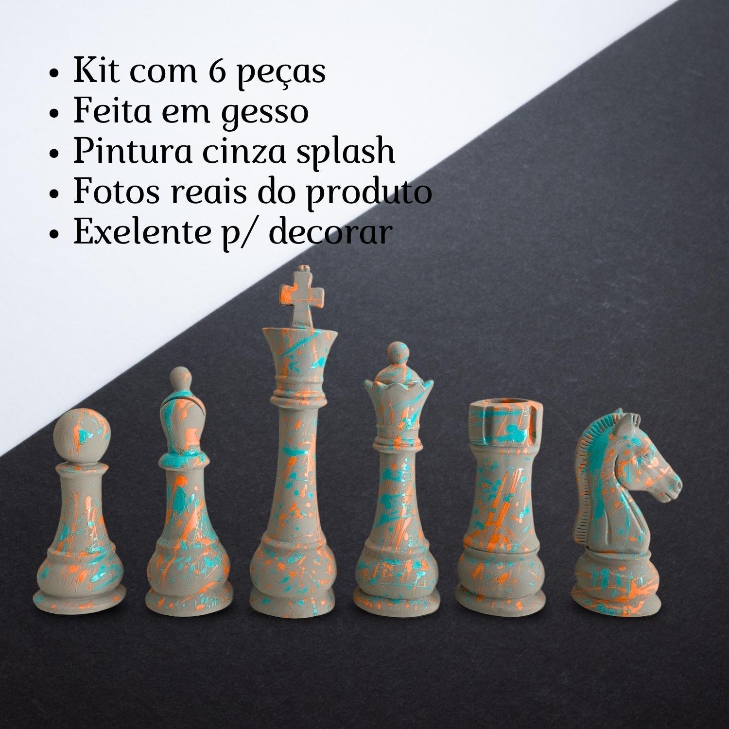 Enfeite Decorativo Peças Xadrez 33cm Pretas Resina Decoração