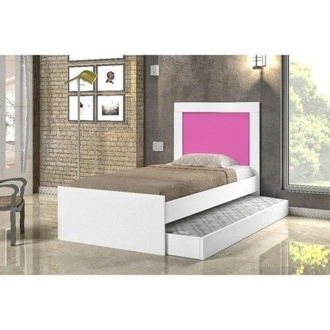 Cama Luara Solteiro 0,88cm Branco C/ Azul e Branco C/rosa Auxiliar Branco - Cambel