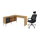 Ver mais imagens de Conjunto Escritório com Mesa em L 3 Gavetas e Cadeira Giratória Multimóveis MCR6115 Madeirado/Preto