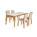 Ver imagem 1 de Mesa Jantar Luxo Jade 160x90cm Off White com 4 Cadeiras Estofadas Linho Bege Base Madeira Maciça Mel