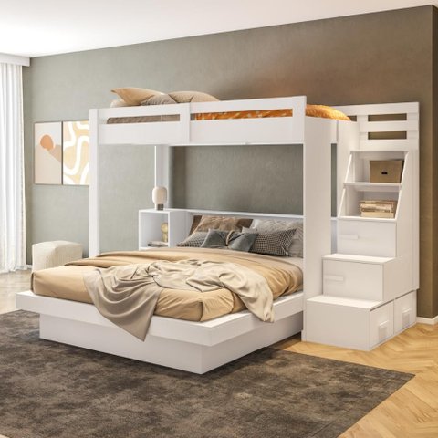 Beliche com Cama Queen e Solteiro Multimóveis Crrui-CAM015 Branco