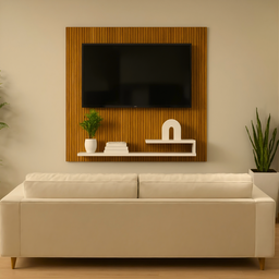 Painel Ripado para Sala Tv até 32 Polegadas Versátil com 2 Prateleiras Quarto Mdf Off White Branco - 2