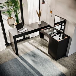 Escrivaninha Mesa Escritório Penteadeira de Canto com Espelho Star 1 Porta 136cm Preto - 5