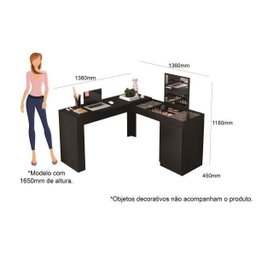 Escrivaninha Penteadeira de Canto 136x136cm com Espelho 1 Porta Star  - 14