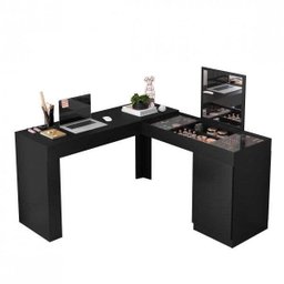 Escrivaninha Mesa Escritório Penteadeira de Canto com Espelho Star 1 Porta 136cm Preto - 8