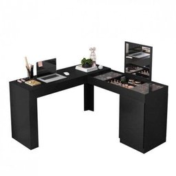 Escrivaninha Mesa Escritório Penteadeira de Canto com Espelho Star 1 Porta 136cm Preto - 8 Escrivaninha Mesa Escritório Penteadeira de Canto com Espelho Star 1 Porta 136cm Preto - 8