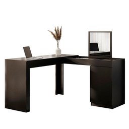 Escrivaninha Mesa Escritório Penteadeira de Canto com Espelho Star 1 Porta 136cm Preto - 3 Escrivaninha Mesa Escritório Penteadeira de Canto com Espelho Star 1 Porta 136cm Preto - 3